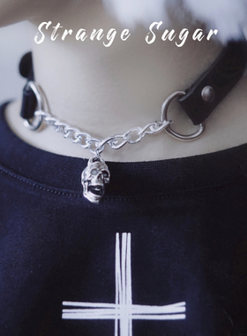 原创骷髅颈链暗黑复古皮质项圈