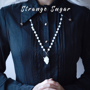 怪糖饰物集原创白色心脏项链毛衣链亚文化男女同款白色