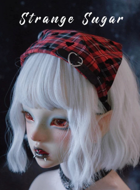 怪糖饰物集原创手工红黑格爱心三角巾发箍头箍亚文化暗黑红黑色