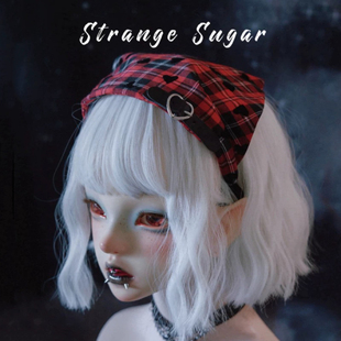 怪糖饰物集原创手工红黑格爱心三角巾发箍头箍亚文化暗黑红黑色