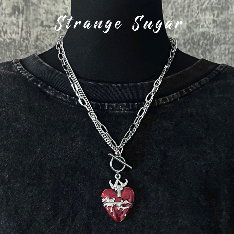 怪糖饰物集原创荆棘爱心双链项链