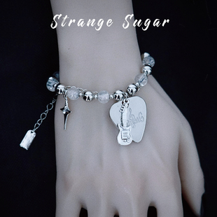 怪糖饰物集原创手工吉他拨片吊坠珠串手链亚文化朋克白色银色