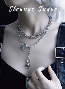 原创手工合金暗黑蜘蛛蝴蝶毛衣链