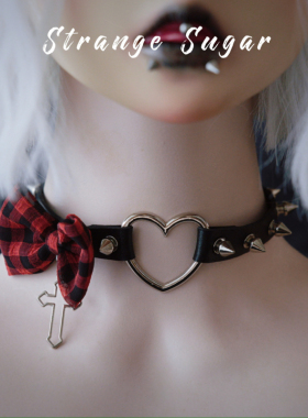 怪糖饰物集原创侧蝴蝶结铆钉颈链