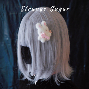 怪糖饰物集原创手工十字毛绒腮红小兔子发夹边夹白色粉白