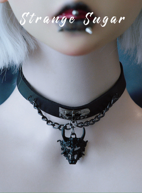 怪糖饰物集原创黑色恶鬼面具颈链