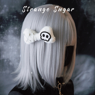 怪糖饰物集原创手工别针小骷髅毛绒骨头发夹边夹背夹暗黑白色