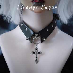怪糖饰物集原创手工颈链假领choker黑色甜酷辣妹亚文化铆钉
