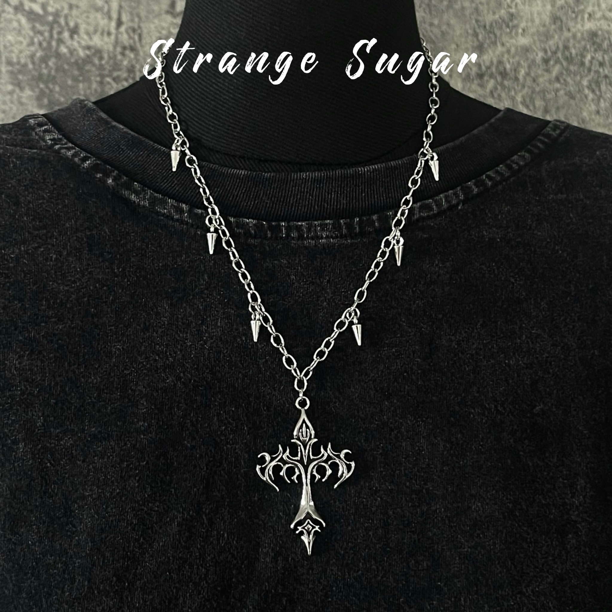 怪糖饰物集原创火焰十字合金项链