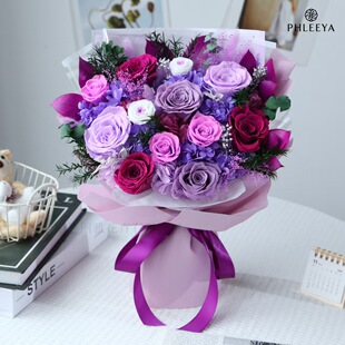 永生玫瑰干花花束摆件高级感玫瑰花真花家居装饰圣诞节永生花礼物