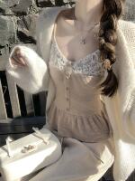 Q Girl's Dream Catcher/A delicate lace-trimmed halter elastic knitted vest thumbnail 2