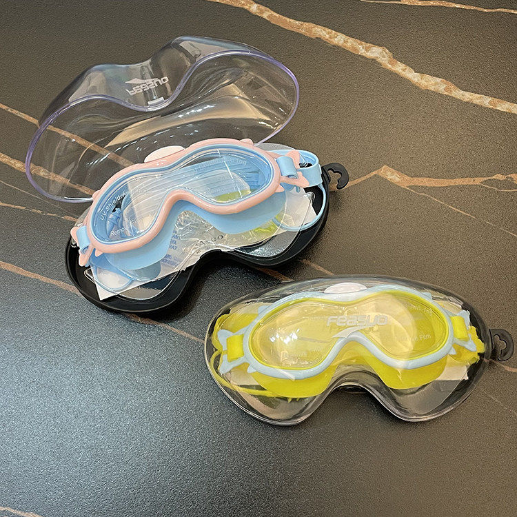 (送鼻夹)高清防水防雾儿童一体大框休闲可爱小鱼形连耳塞游泳眼镜