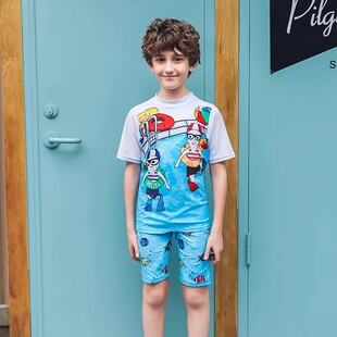 出口欧美单男女中大童防晒防辐射分体游泳衣 特价 19.9断码