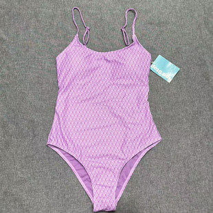 出口欧美女士成人菱形图案双肩带性感露背休闲简约三角连体游泳衣