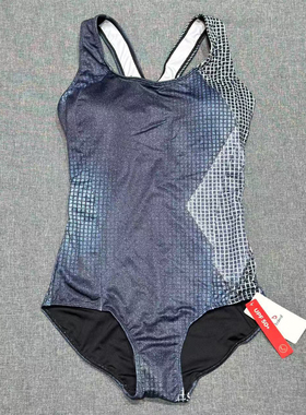 出口欧美单女士圆领格子黑色露背双肩交叉专业竞赛三角连体游泳衣