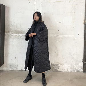 BLACK AND WHITE和服设计棉衣女初冬新款加厚长款宽松棉服女