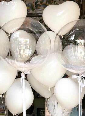 纯白爱心求婚飘空气球束透明羽毛波波球纯洁订婚宴背景装饰氛围球