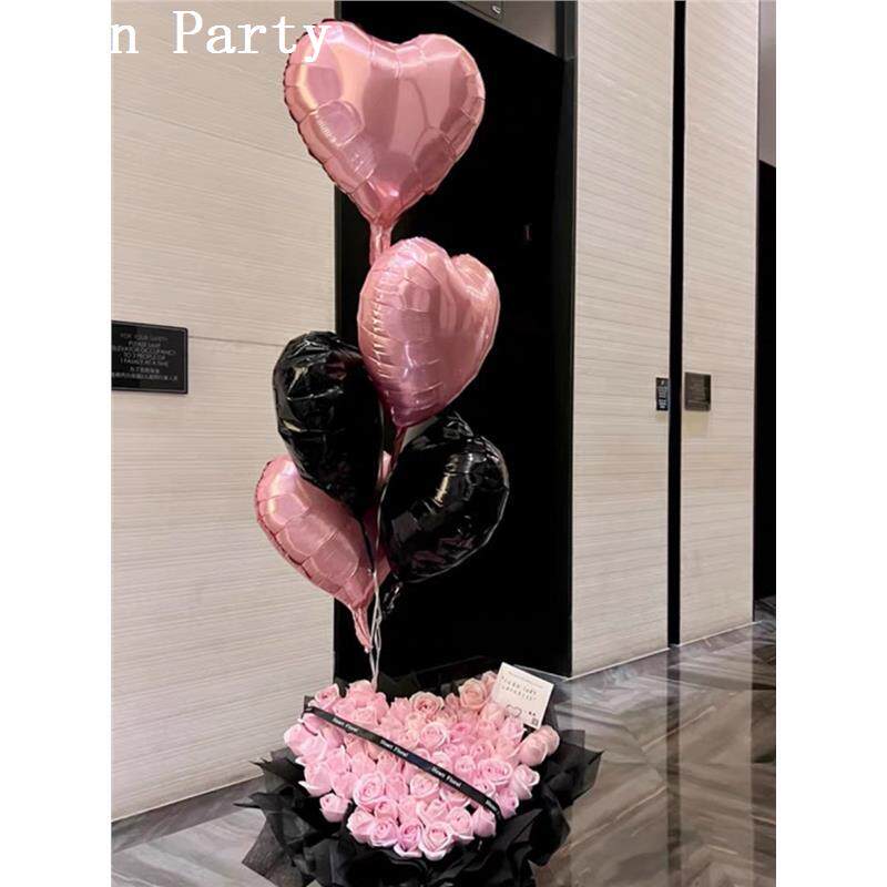 大爱心形气球求婚告白花束布置女孩生日派对拍照装饰花店粉银黑红