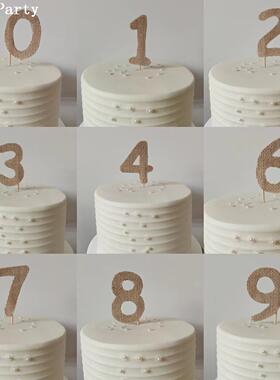 复古麻布色数字字母蛋糕插牌可爱城堡婚礼蛋糕装饰插旗英文字母