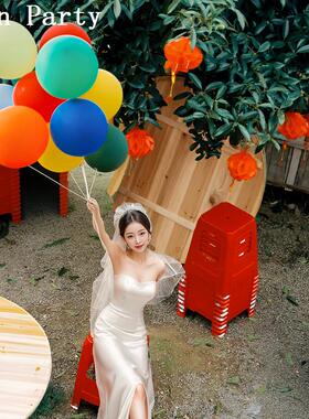 晨袍女新娘气球拍照道具领证结婚礼订婚背景布置女方摆拍摄氛围感