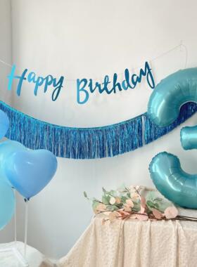 冰雪奇缘主题蓝色粉色系女宝男宝生日周岁派对装饰背景布置套装