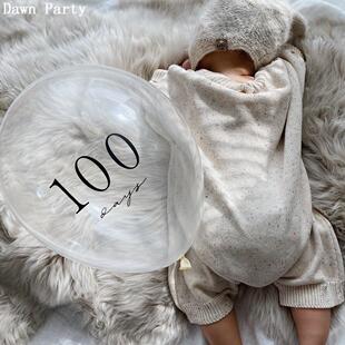 ins风简约宝宝百天拍照道具100天印字气球生日LOVE乳胶气球