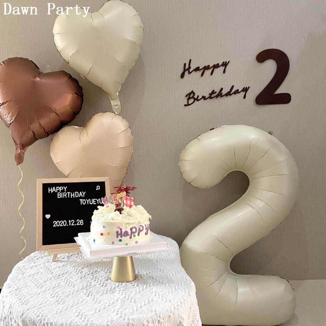 复古奶油数字气球爱心铝箔宝宝百天装饰布置生日场景氛围拍照道具