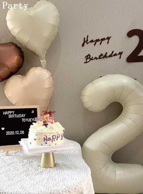复古奶油数字气球爱心铝箔宝宝百天装饰布置生日场景氛围拍照道具