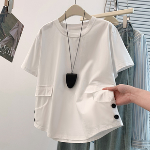 显瘦短袖 实拍夏季 设计感减龄百搭宽松休闲大码 韩版 T恤 新款