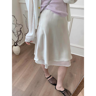 夏上新醋酸缎面朦胧感拼纱垂感百搭半身裙8088yr Novel