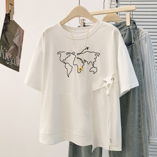 显瘦绣花短袖 实拍夏季 设计感洋气减龄百搭休闲大码 韩版 T恤 新款