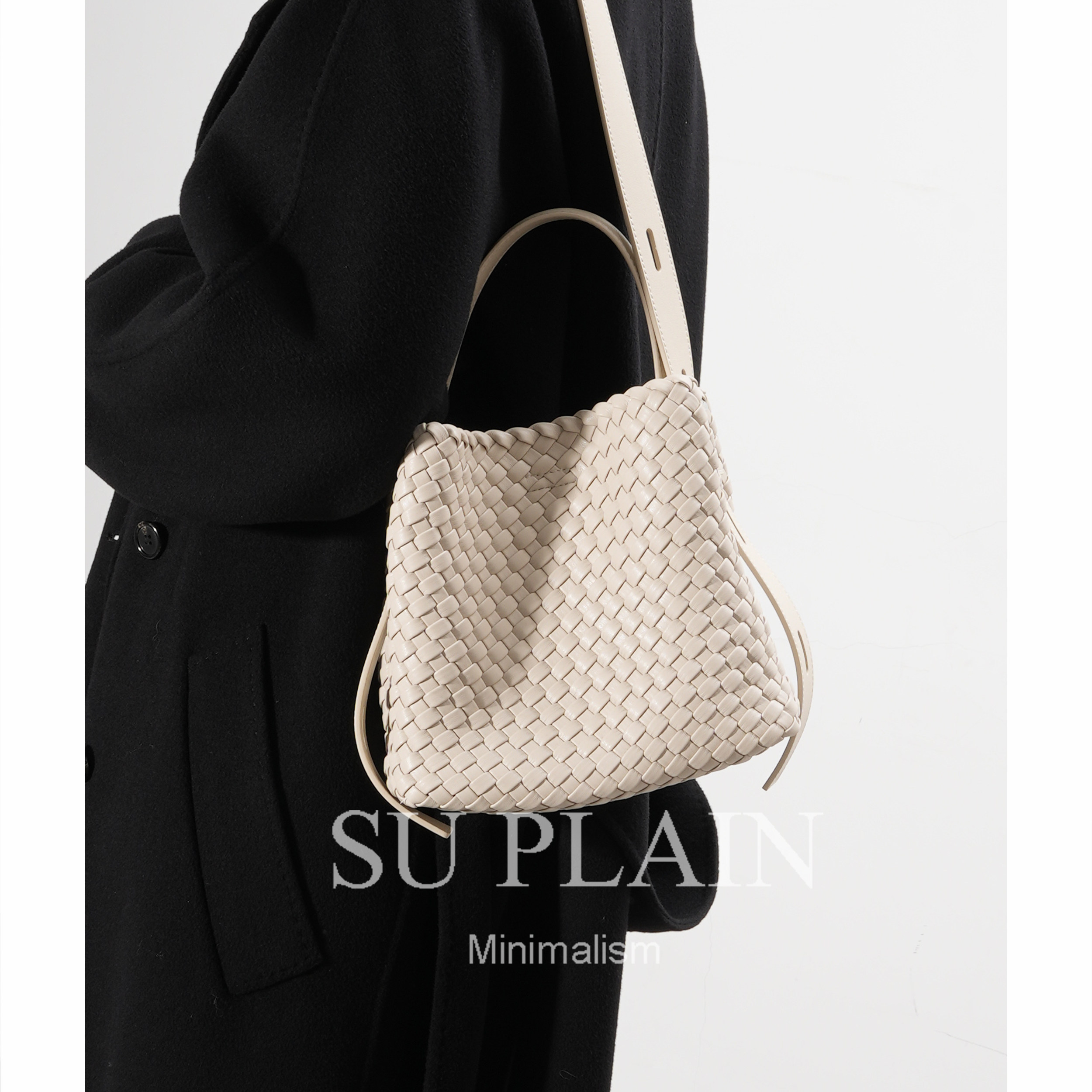 SUPLAIN/SUPLAIN通勤单肩斜挎手提女包简约小清新编织水桶包