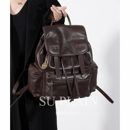SUPLAIN/SUPLAIN复古风头层植鞣牛皮潮流双肩包女真皮秋冬新款