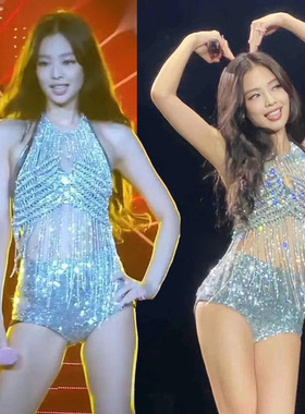 新款韩国blackpink同款金智妮打歌服钻绳编织超闪ds演出流苏上衣