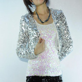 亮片外套ds歌手领舞亮片垫肩小西装 新款 短款 长袖 加大码 演出服女装