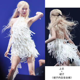 blackpink女团朴彩英rose同款 打歌服挂脖不规则kpop舞台表演出服