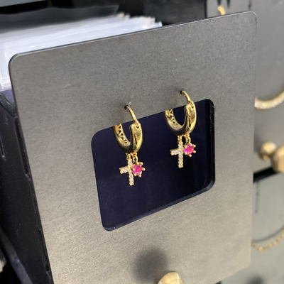 韩国进口东大门新款72W纯银十字架耳环耳扣镶钻耳饰女