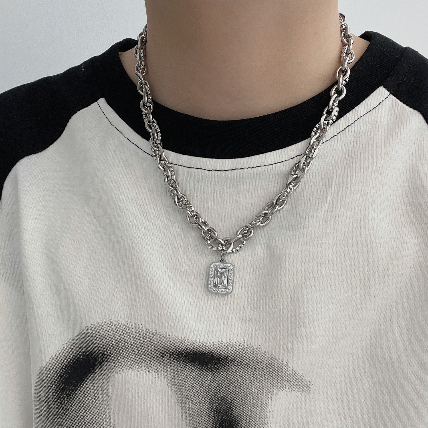 B218-S108-P18嘻哈带钻项链新款男女款个性时尚黑白拼接项链饰品，头饰，电商B218
