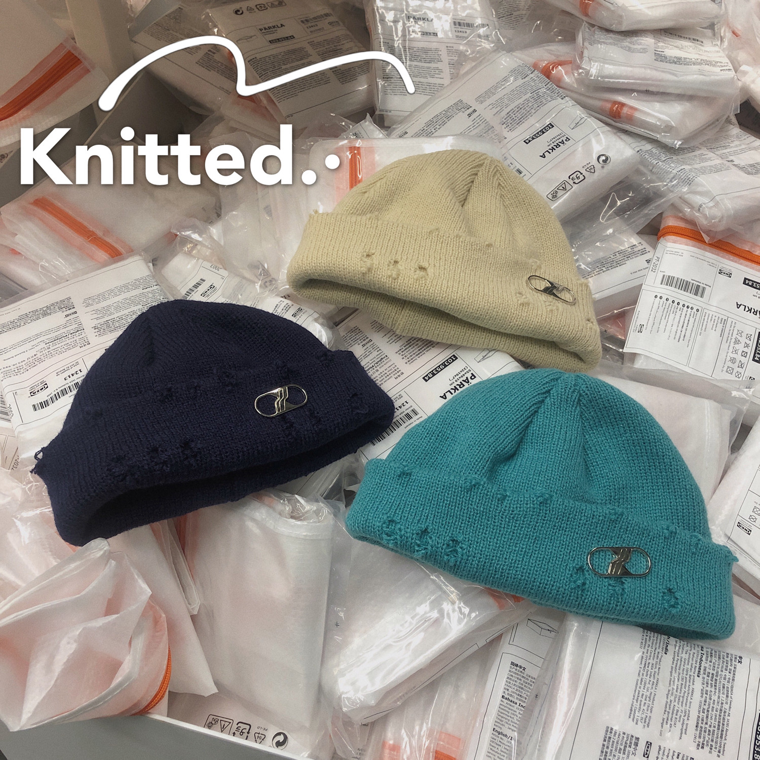 B218-M204-P15破洞复古做旧情侣男女通用毛线针织帽子金属标ins,饰品帽子,星座1613（原B218）
