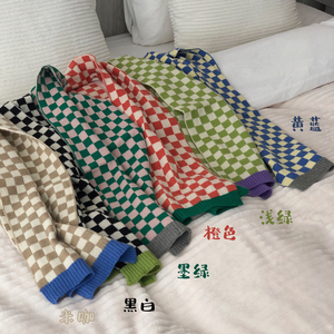 B218-WJ25-P25网红男女款围巾棋盘格拼色彩色格子情侣保暖图片