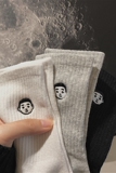B218-WT96-P15刺绣小人头情侣男女士纯色袜子中筒袜3双装简约新款，袜子，星座1613（原B218）