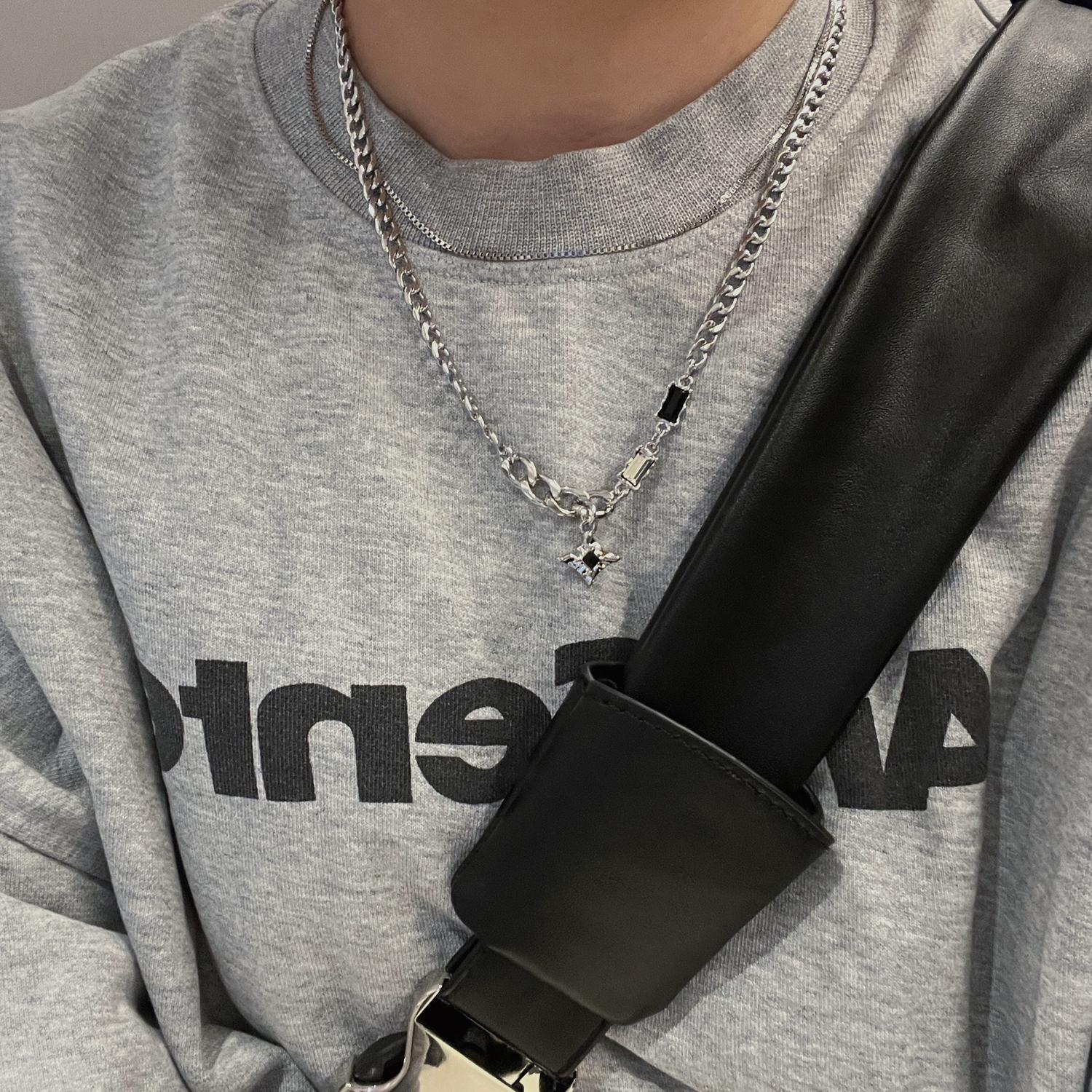 B218-S130-P15海星吊坠双层潮酷嘻哈百搭星芒项链情侣男女男女24，头饰，电商B218
