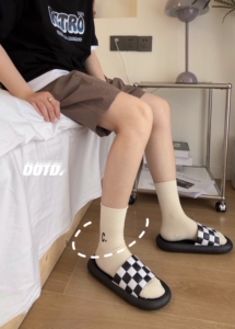 B218-W112-P20情侣字母刺绣棉袜子新款2023春夏男女同款高中筒袜图片