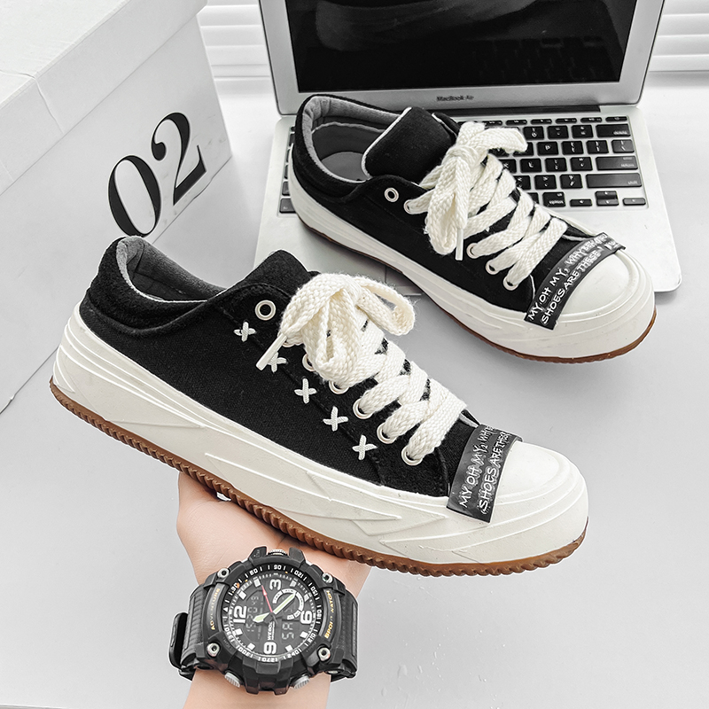 B218-1743-P56低帮休闲帆布鞋男新款2023厚底潮流百搭港风ins设计，男鞋帆布鞋，电商B218