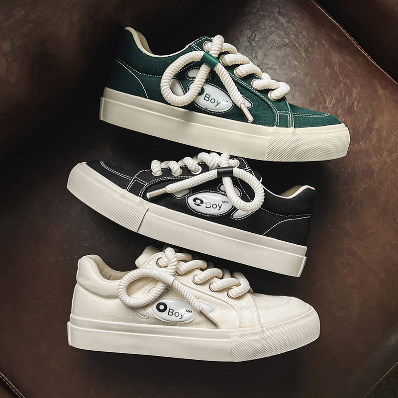 B218-1741-P58新款复古港风小众百搭休闲滑板小白帆布鞋子男街拍，男鞋帆布鞋，电商B218