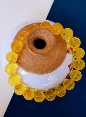 天然金珀琥珀蜜蜡手串手链南瓜心经珠回纹龟背雕刻 一物一图实拍