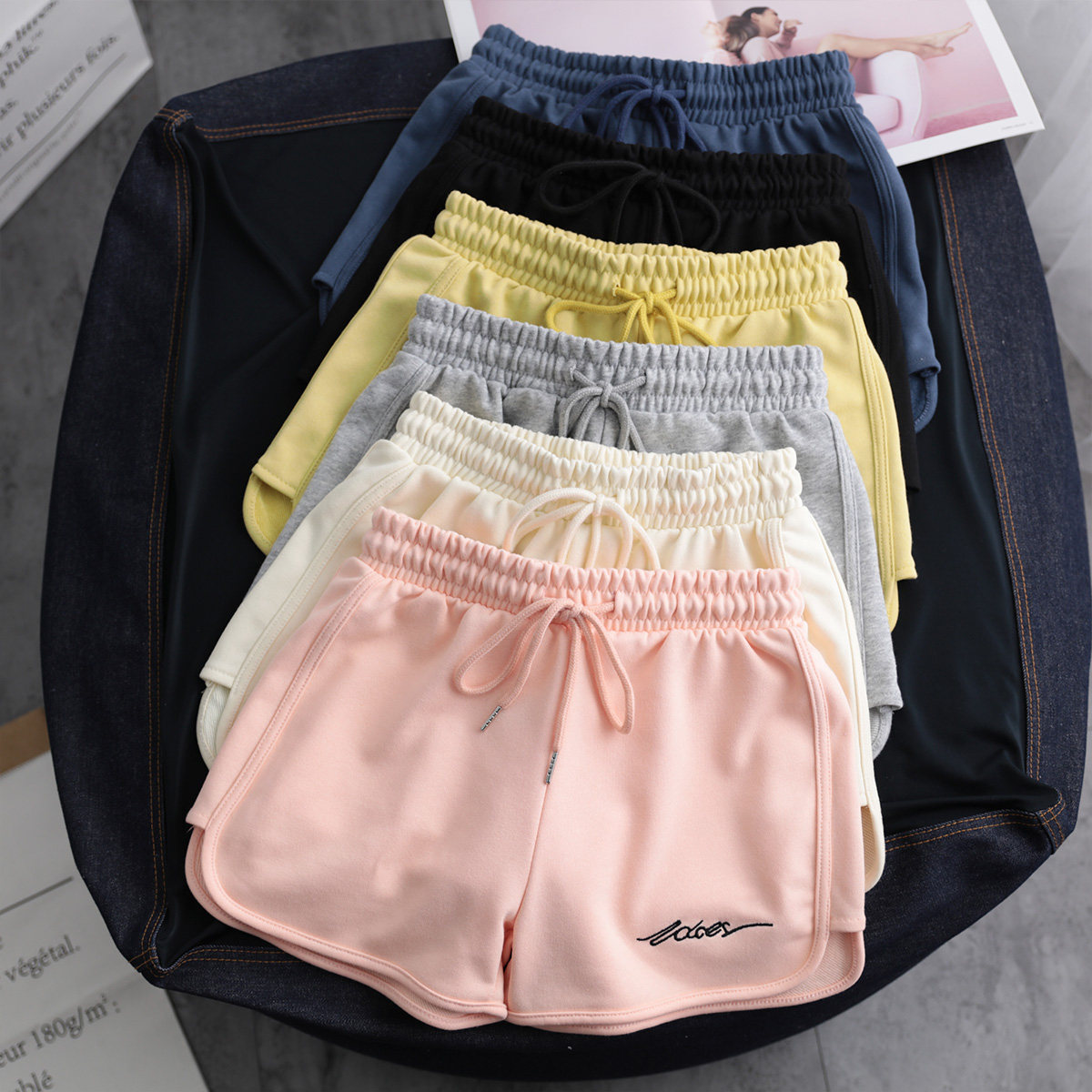 字母刺绣宽松显瘦短裤女夏辣妹学生家居休闲百搭运动a字热裤外穿