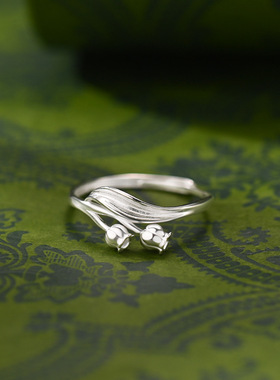 云尚服饰足银铃兰花戒指女新中式国风开口指环戒指可调节