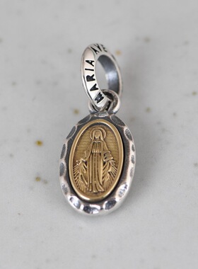 云尚服饰S925银复古银饰项链坠锤纹实心椭圆银牌吊坠男女款配饰