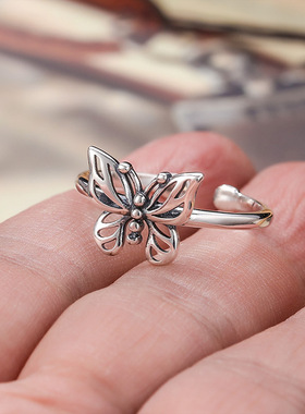 云尚服饰s925纯银饰品韩版简约精美蝴蝶尾戒个性时尚女款开口戒指
